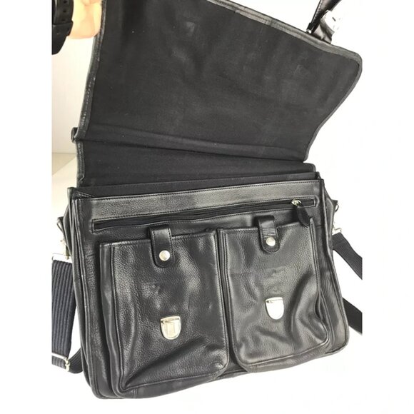 Wilsons Leather Unisex Black Pelle Studio Detachable Strap Divider Briefcase Bag - Picture 8 of 11